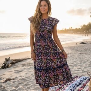 Patrons Of Peace Paisley Smocked Midi Dress Size S
